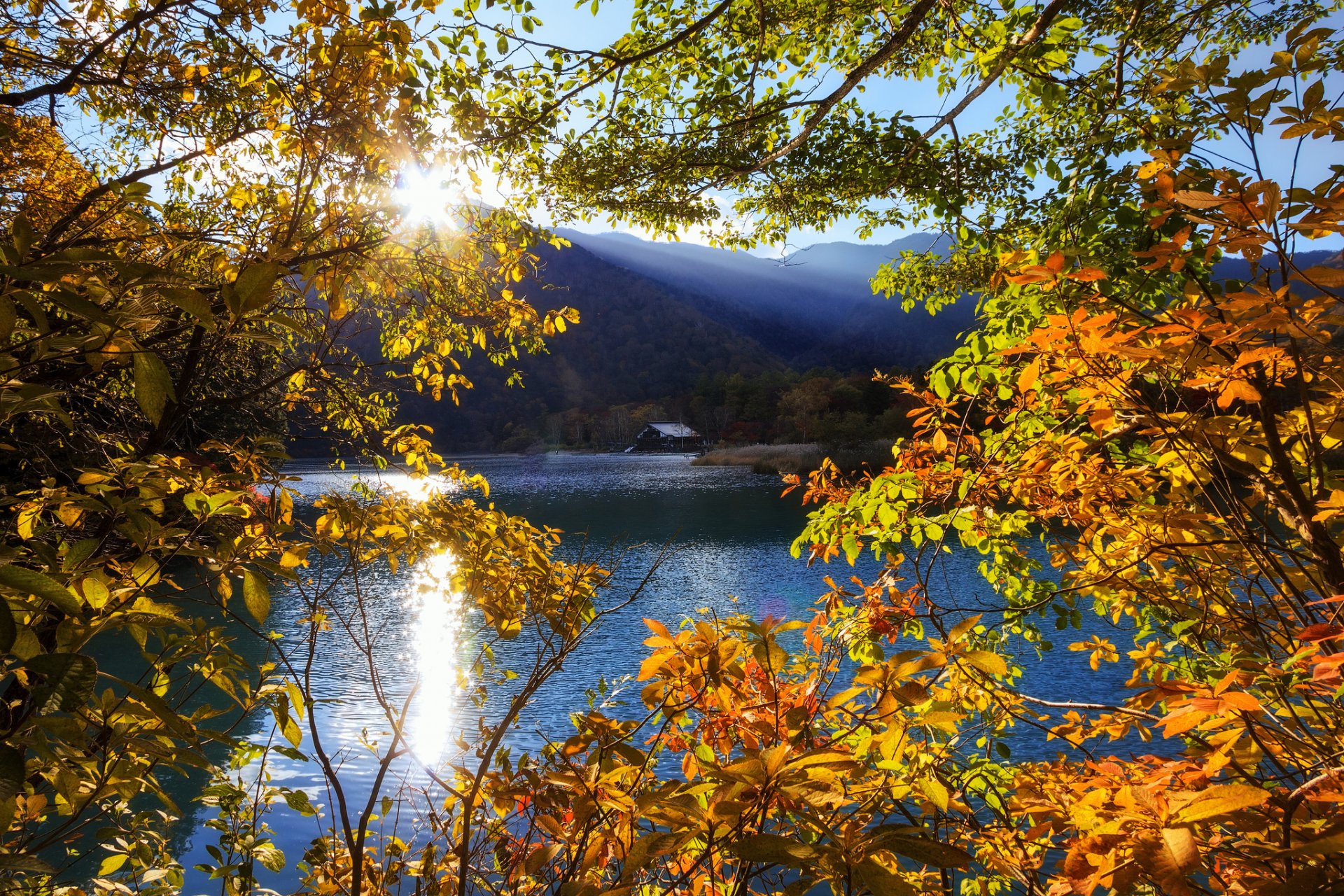 japan-nikko-tochigi-mountain-lake-tree-sun-rays